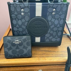 Coach Navy and Black Signature Dempsey Bag and Wallet